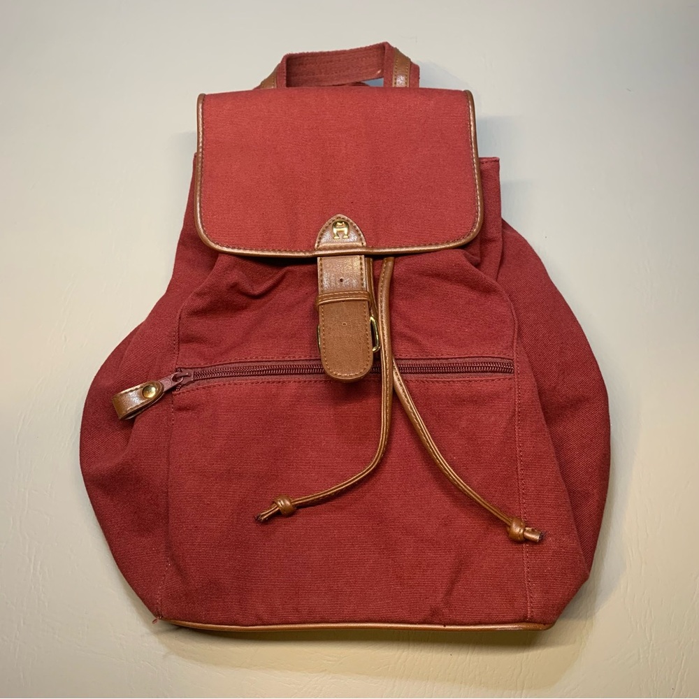 Etienne Aigner Canvas Backpack Maroon Red EUC Casual School Feminine Day trip